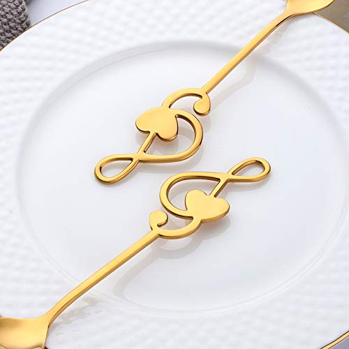  Fancy Espresso Coffee Spoons Gold Set Of 8, MINGYU 6-inch Music Note Design Cute And Lovely Small Mixing Spoons Set, 18/8 Stainless Steel Shiny For Daily Use/Café/Restaurant/Hotel