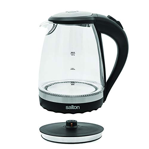  Cordless Electric Compact Glass Kettle, Water Boiler And Tea Heater, Soft Blue Illumination, 1.5 Liter/Quart With Automatic Shut-Off And Boil-Dry Protection, 1100 Watts (GK1831)
