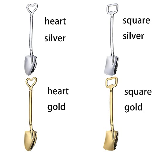 GENERIC 1PC Creative Dessert Spoon Tea-Spoon Birthday Gift Heart Ice Cream Scoop Coffee Spoon Shovel Stainless Steel(Square,Silver)