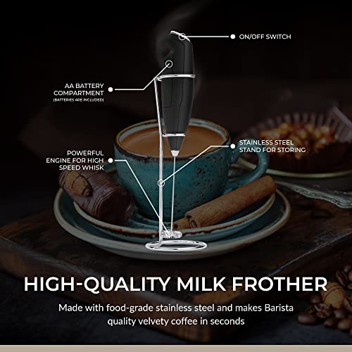  Wave | Powerful Electric Milk Frother With Stand | Milk Frother Handheld Drink Mixer And Matcha Whisk| BATTERIES INCLUDED!drink Mixer Handheld | Hand Frother, Electric Stirrer Coffee Mixer Wand