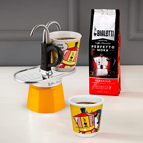 Bialetti - Mini Express Lichtenstein: Moka Set Includes Coffee Maker 2-Cup (3 Oz), Yellow, Aluminium