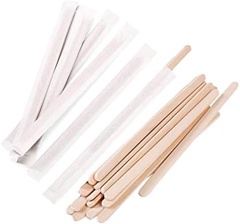  5.5" Premium Wood Stirrer 2.3mm Thick Individual Wrapped 200 Pc - Wood Coffee Stir Sticks For Tea Beverage, Corn Dog Stick Craft Stick 200/Bag GM1115D