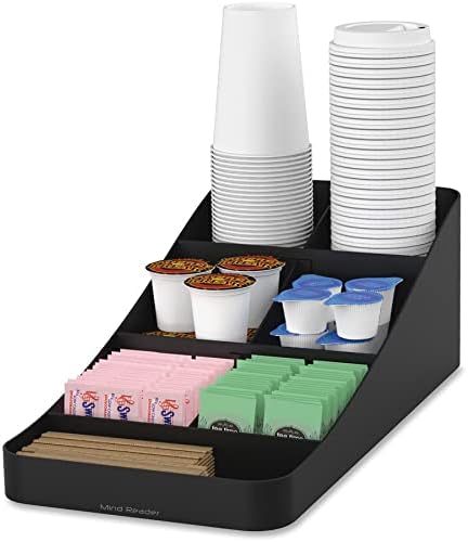  Mind Reader Anchor Collection, 7-Compartment Coffee Cup And Condiment Dispenser, Countertop Organizer, Set Of 2, Black