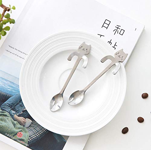  Callm 1pc Cute Cat Spoon Long Handle Spoons Creative Coffee Spoons Stainless Steel Kitchen Gadget(silver)