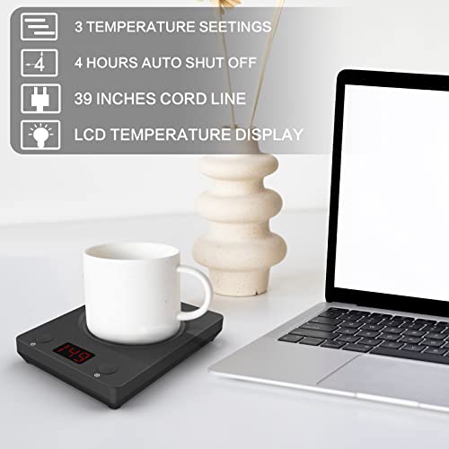  Coffee Mug Warmer Plate - Mug Warmer For Desk With Auto Shut Off, 3 Temperature Settings For Coffee, Milk, Tea Warming, Home & Office Use, Wood
