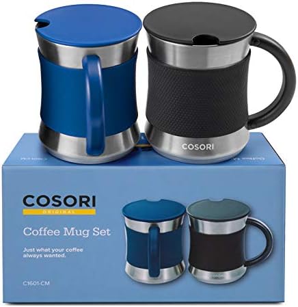  Coffee Mug Warmer & Mug Set, Beverage Cup Warmer For Desk Home Office Use, Coffee Gifts, Electric 24 Watt, Touch Tech & LCD Digital Display, 304 Stainless Steel, 17 Oz, Mug Lid