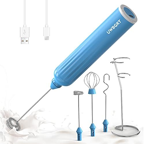  Milk Frother With Stand, Handheld Foam Maker, Type-C Rechargeable With 3 Stainless Whisks 3-Speed Adjustable For Coffee, Hot Chocolate, Milkshakes, Egg，oatmeal (Black)