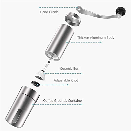  Manual Coffee Grinder, XIBLISS Burr Coffee Grinder Stainless Steel With Adjustable Ceramic Conical Burr, Hand Crank Mill, Compact Size Perfect For Your Home, Office Or Travelling