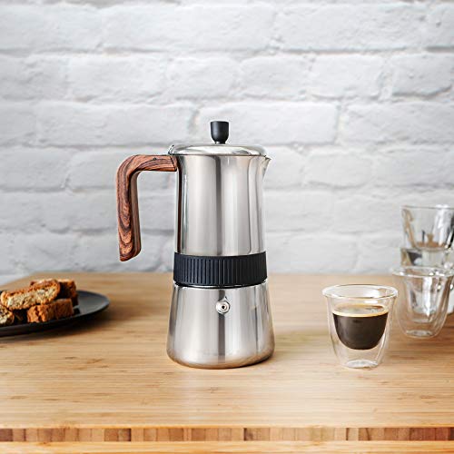  6 Cup Moka Maker With Wood Pattern Handle