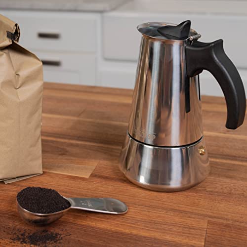  Tainless Steel Stove-Top Espresso Maker Coffee Pot Italian Moka Percolator, Silver, 3 Cup