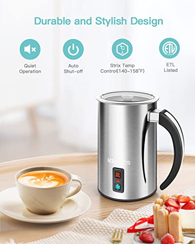  Milk Frother, EZBASICS Electric Milk Steamer Stainless Steel, 8oz/237ml Automatic Hot And Cold Foam Maker, Milk Warmer For Coffee, Latte, Cappuccinos With Two Whisks For Frothing And Heating Milk