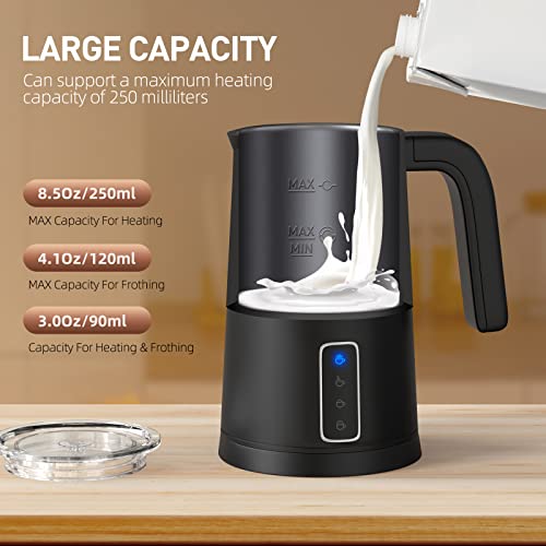  Milk Frother, 4 IN 1 Electric Milk Steamer, Frother For Coffee, Automatic Silent Hot & Cold Foam Maker With 4 Whisks For Latte, Cappuccinos, Milk Warmer Heater, Non-Stick Interior, Black