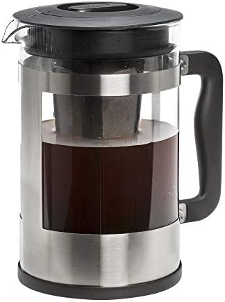  Kedzie Deluxe Cold Brew Iced Coffee Maker Comfort Grip Handle, Durable Glass Carafe, Removable Mesh Filter, 6 Cup, Brushed Stainless Steel