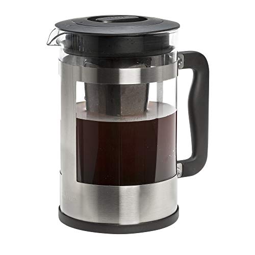  Kedzie Deluxe Cold Brew Iced Coffee Maker Comfort Grip Handle, Durable Glass Carafe, Removable Mesh Filter, 6 Cup, Brushed Stainless Steel