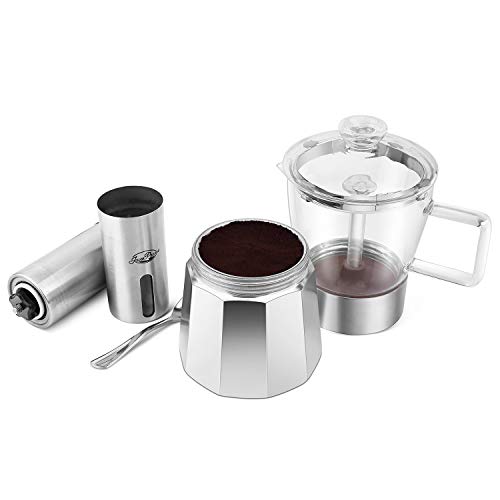 Moka Pot Premium Crystal Glass-Top Stovetop Espresso Moka Pot - 6 Cup - Coffee Maker, 240ml/8.5oz/6 Cup (espresso Cup=40ml) Coffee Lover Gifts Ideas