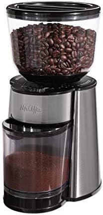 Mr. Coffee® Burr Coffee Grinder, Automatic Grinder With 18 Presets For French Press, Drip Coffee, And Espresso, 18-Cup Capacity, Stainless Steel