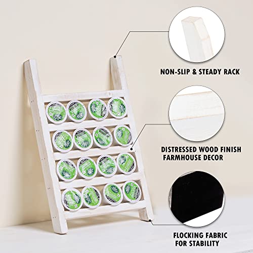 Farmhouse K Cups Ladder Coffee Pod Holder For Countertop, Rustic Wood Keurig Pod Holder K Cup Organizer For Home Kitchen Storage, Coffee Station Organizer For Coffee Bar Accessories White