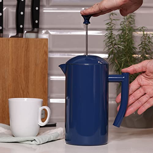 Double-Walled Stainless Steel French Press Coffee Maker, Navy, 34 Fl Oz.
