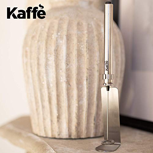 Kaffe E Handheld Milk Frother Whisk With Stand. Stainless Steel Battery Operated Electric Foamer (Stainless Steel)