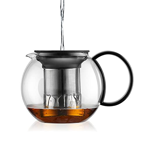 Bodum Assam Glass Tea Press With Stainless Steel Filter And Black Handle And Lid, 1.0-Liter, 34-Ounce