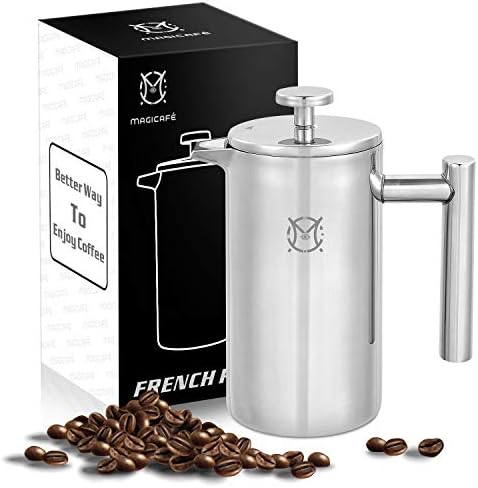  French Press Coffee Maker – Single Serve 1 Cup Small Stainless Steel Thermal Double Walled French Press 350ML/12OZ