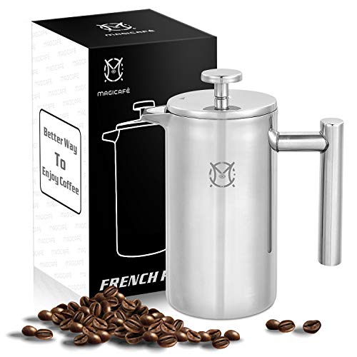  French Press Coffee Maker – Single Serve 1 Cup Small Stainless Steel Thermal Double Walled French Press 350ML/12OZ