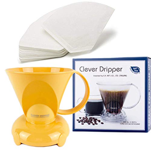  NEW Clever Yellow Coffee Dripper Coffee Maker Safe BPA Free Plastic Hassle-Free Ways Make Manual Pour Over Coffee & Cold Brew, 18 Fl Oz.