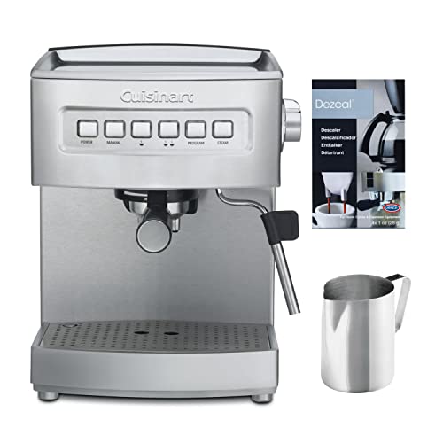 Cuisinart EM-200NP1 Programmable 15-Bar Espresso Maker Bundle With Descaling Powder, And Frothing Pitcher (3 Items)