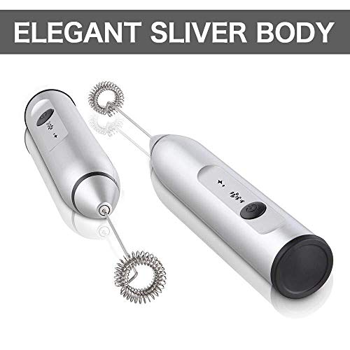  Fmelut Electric Milk Frother With Double Whisks, USB Rechargeable Electric Foam Maker, 2 In 1 Hand-held Battery Operated Milk Foamer For Coffee, Latte, Cappuccino, Egg Whipping(Silver)