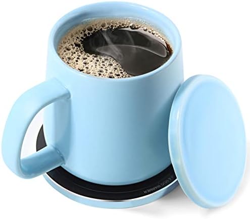  Auto On/Off Gravity-Induction Coffee Mug With Intelligent Temperature Control 113°F/45°C Cup Warmer Self-Heating With Wireless Charging Function Gifts For Home Office (Mug Included) Blue