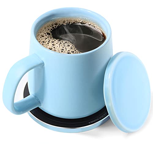  Auto On/Off Gravity-Induction Coffee Mug With Intelligent Temperature Control 113°F/45°C Cup Warmer Self-Heating With Wireless Charging Function Gifts For Home Office (Mug Included) Blue