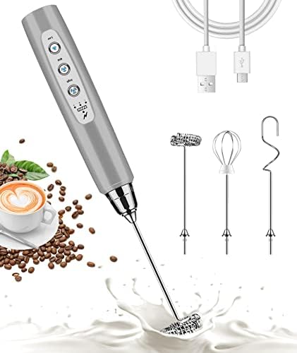  Handheld Milk Frother For Coffee, Rechargeable Electric Whisk With 3 Heads 3 Speeds Drink Mixer Foam Maker For Latte, Cappuccino, Hot Chocolate, Egg - Pink