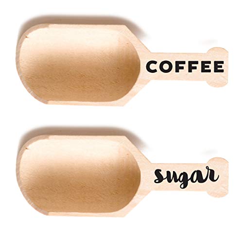  4.25'' Mini Wood Scoop,Coffee,Sugar Black Print .4ct.