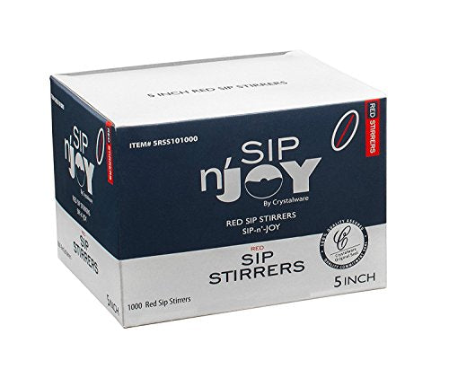  Crystalware Plastic Sip Stirrers 5 Inch 1000/box, Red (10 Boxes Of 1,000)