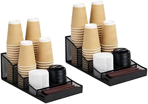  Mind Reader Anchor Collection, 7-Compartment Coffee Cup And Condiment Dispenser, Countertop Organizer, Set Of 2, Black