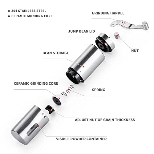 GENERIC Manual Coffee Grinder Portable, Stainless Steel Coffee Bean Grinder, Hand Grinder Coffee，Convenient And Removable Ceramic Grinding Process (MLY068)