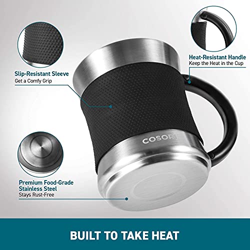  Coffee Mug Warmer & Mug Set, Beverage Cup Warmer For Desk Home Office Use, Coffee Gifts, Electric 24 Watt, Touch Tech & LCD Digital Display, 304 Stainless Steel, 17 Oz, Mug Lid