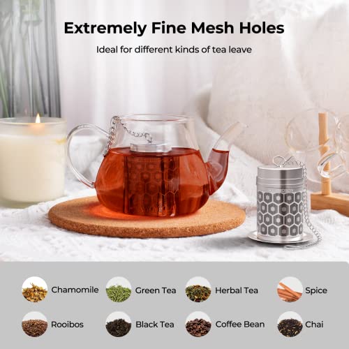  Tea Strainers For Loose Tea, Extra Fine Mesh Tea Infuser For Loose Leaf Tea, 304 Stainless Steel & Updated Slim Threaded Lid, Loose Leaf Tea Steeper For Black Tea, Rooibos, Etc