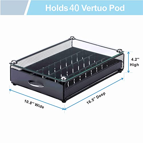  Nespresso Pod Holder, Glass Top Vertuo Pod Holder Storage, Black Nespresso Vertuo Coffee Pod Holder Drawer, 40 Pods