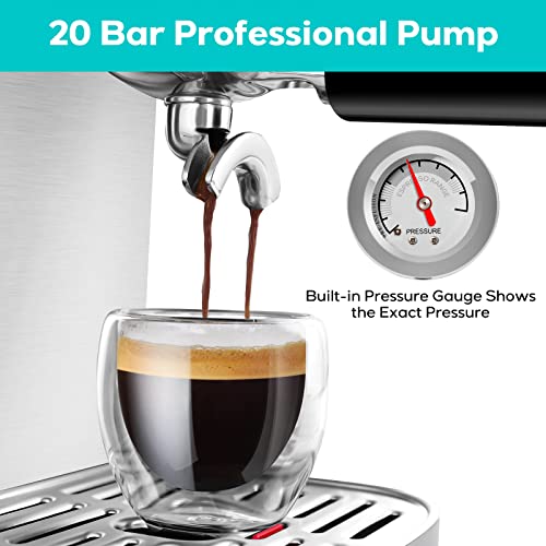  Spresso Machine 20-Bar, Stainless Steel Espresso Maker With Automatic Milk Frother, Compact Cappuccino Machine With 49 Oz Removable Water Tank For Cappuccino, Latte, Macchiato, Gift For Coffee Lovers