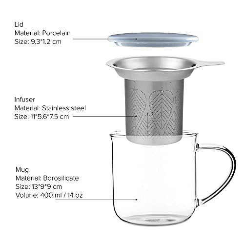 IVA Minima Eva Infuser Tea Mug Glass/Hazy Blue- 400 Ml / 14 Oz