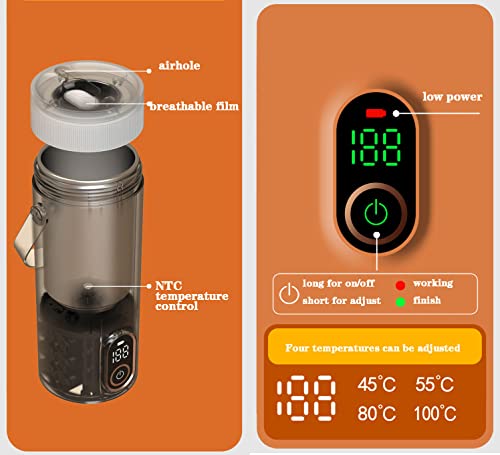  Rechargeable Electric Kettle Travel Tea Kettle,4 Variable Presets Water Boiler Automatic Shut Off Coffee Kettle,400ml Portable Kettle Personal Tea Maker