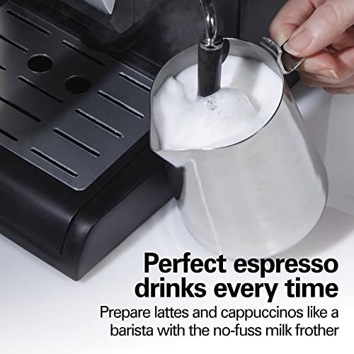 Hamilton Beach 15 Bar Espresso Machine, Cappuccino, Mocha, & Latte Maker, With Milk Frother, Make 2 Cups Simultaneously, Works With Pods Or Ground Coffee, 50 Oz. Water Reservoir, Black