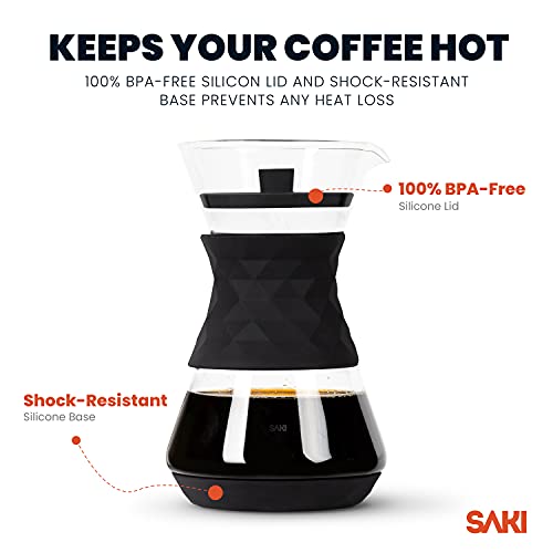  Pour Over Coffee Maker With Double Layer Stainless Steel Filter, Silicone Lid, Coffee Dripper Brewer, Heat Resistant Borosilicate Pour Over Carafe, 24 Ounce 