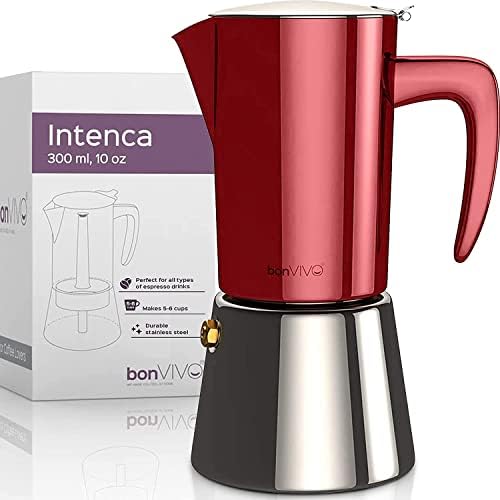 BonVIVO Intenca Stovetop Espresso Maker - Luxurious, Stainless Steel Italian Coffee Maker For Camping Or Home Use - Makes 2 Cups Of Full-Bodied Coffee - Chrome, 6.8 Oz