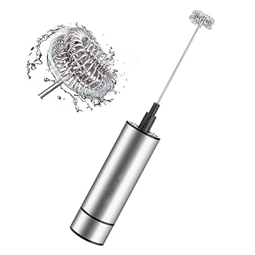 GENERIC Stainless Steel Silver Milk Frother Handheld Battery Operated,Double Spring Whisk Head Coffee Frother For Milk Foaming