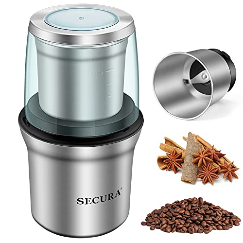  Coffee Grinder Electric, 2.5oz/75g Large Capacity Spice Grinder Electric, Coffee Bean Grinder With 1 Stainless Steel Blades Removable Bowl