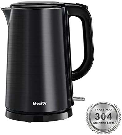 Electric Kettle 100% Stainless Steel Interior Fast Heating Water Kettle Double Wall Kettle Water Boiler, Cool Touch Auto Shut Off, 57 Ounce, 120V, 1500W