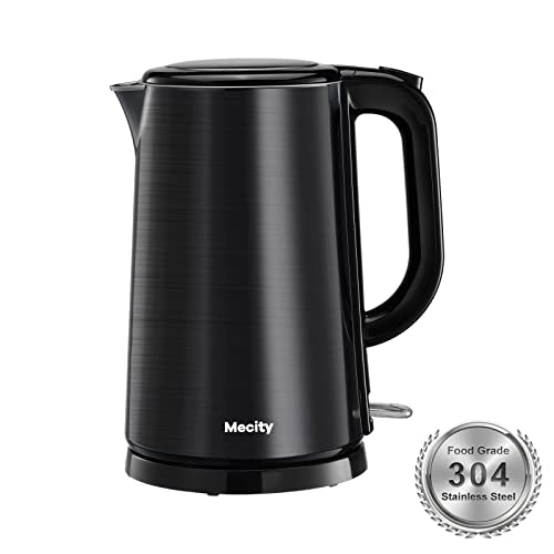  Electric Kettle 100% Stainless Steel Interior Fast Heating Water Kettle Double Wall Kettle Water Boiler, Cool Touch Auto Shut Off, 57 Ounce, 120V, 1500W