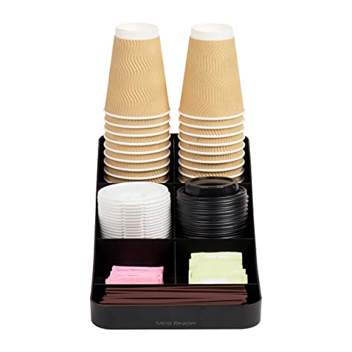  Mind Reader Anchor Collection, 7-Compartment Coffee Cup And Condiment Dispenser, Countertop Organizer, Set Of 2, Black
